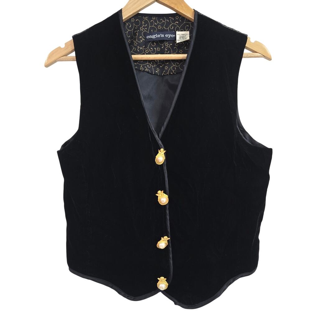 Eagles Eye Women Vtg 90 Y2K Fairy Boho Steampunk Velvet Gold Angel Button Vest M